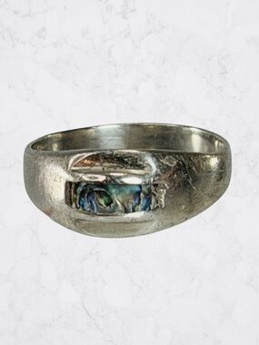 Vintage Sterling Silver 925 Abalone Inlay Dainty Ring Blue Green Boho Size 6.5